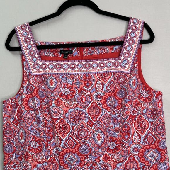 Talbots Fit &‎ Flare Medallion Dress Red & Blue Square Neck Midi Pleated Lined - Picture 5 of 16